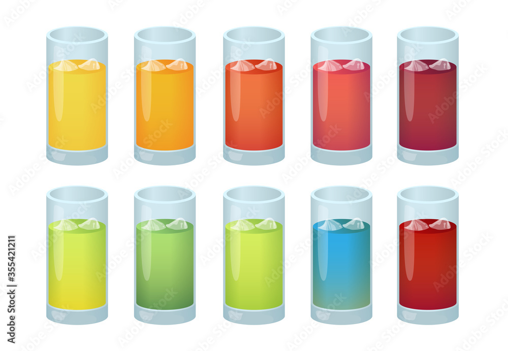 Fresh fruit smoothie cocktails illustration. Bundle of different glasses of juice. Fresh fruit smoothie cocktails illustration. Bundle of different glasses of juice.