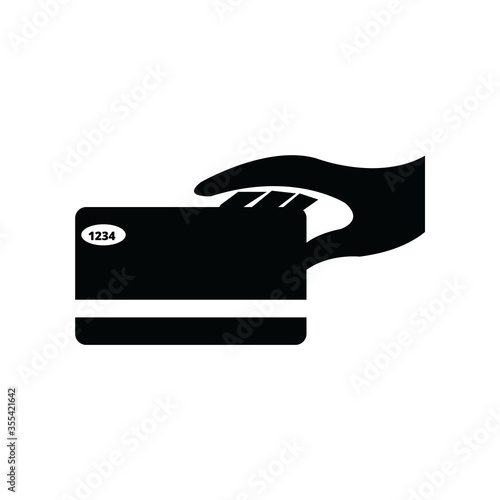 Credit card insert icon with hand. A creative and professional vector illustration.