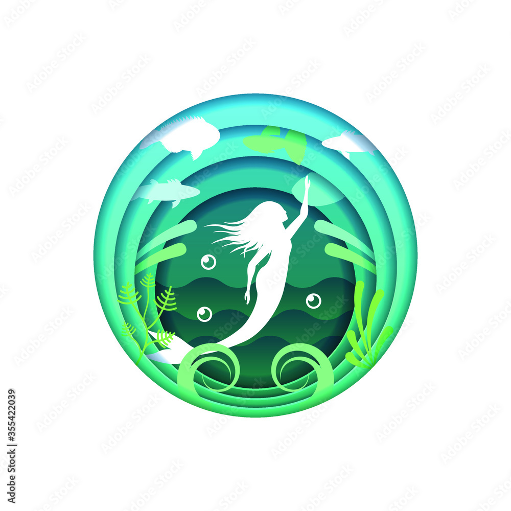 Turquoise Abstract Paper Cut Tree Design Elements Vector Background Mermaid Wave Fauna Turquoise Abstract Paper Cut Tree Design Elements Vector Background Mermaid Wave Fauna