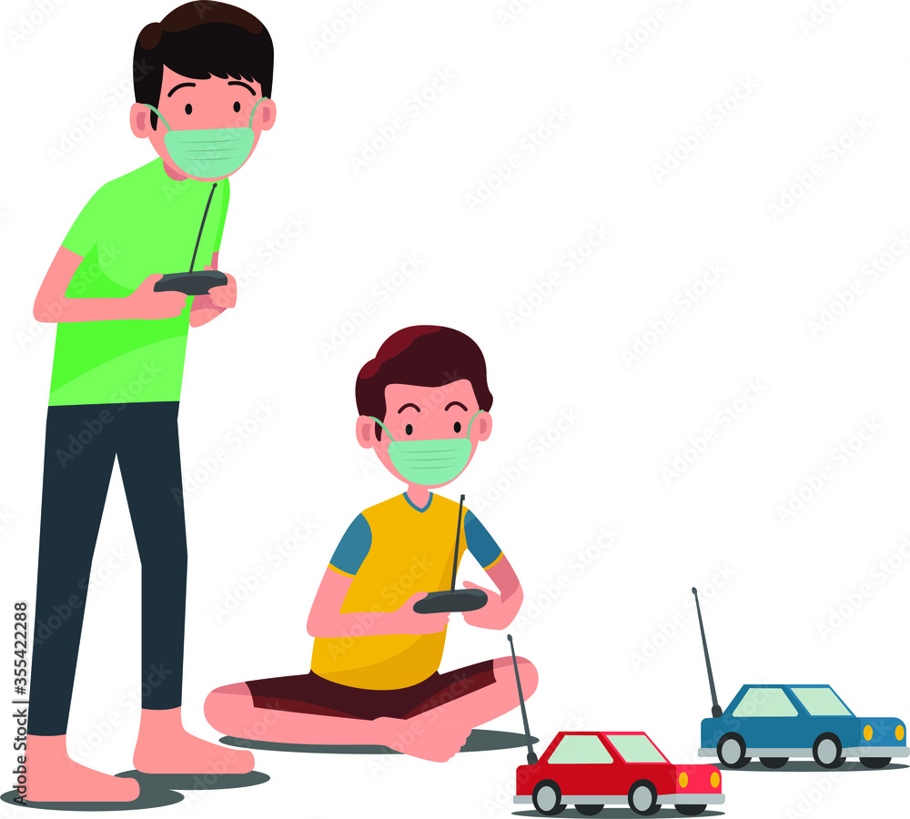 2 young boy are playing RC car together illustration 2 young boy are playing RC car together illustration