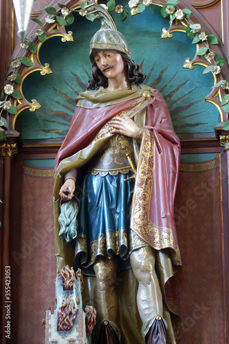 Saint Florian statue on the altar Saint Florian in the parish church of St. Nicholas in Krapina, Croatia