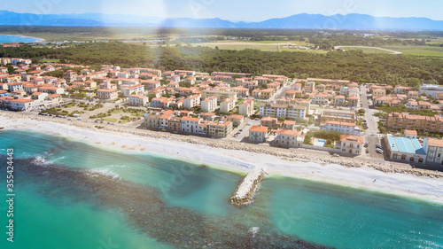 Amazing aerial view of Marina di Pisa coastline, Tuscany