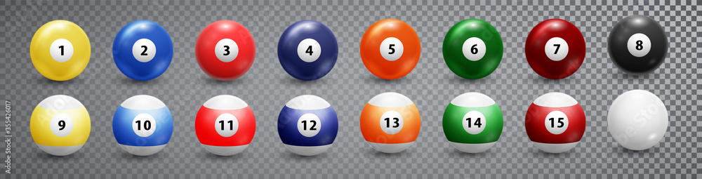 Billiard, pool balls collection. Snooker. Realistic balls on transparent background. Vector design elements Billiard, pool balls collection. Snooker. Realistic balls on transparent background. Vector design elements