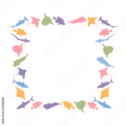 Fish square frame. Vector colourful image background.