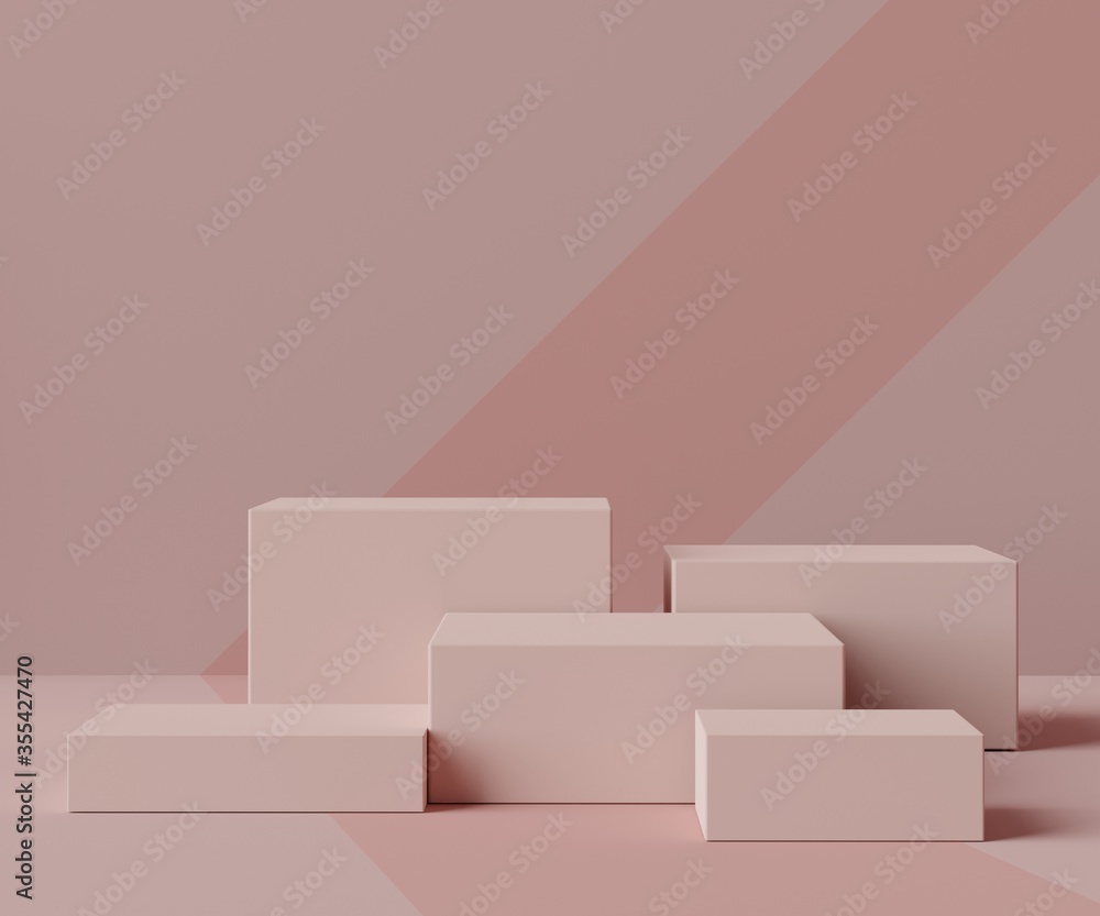 3d geometric forms. Box podium in coral pink color. Fashion show stage,pedestal, shopfront with colorful theme. Minimal scene for product display. 3d geometric forms. Box podium in coral pink color. Fashion show stage,pedestal, shopfront with colorful theme. Minimal scene for product display.