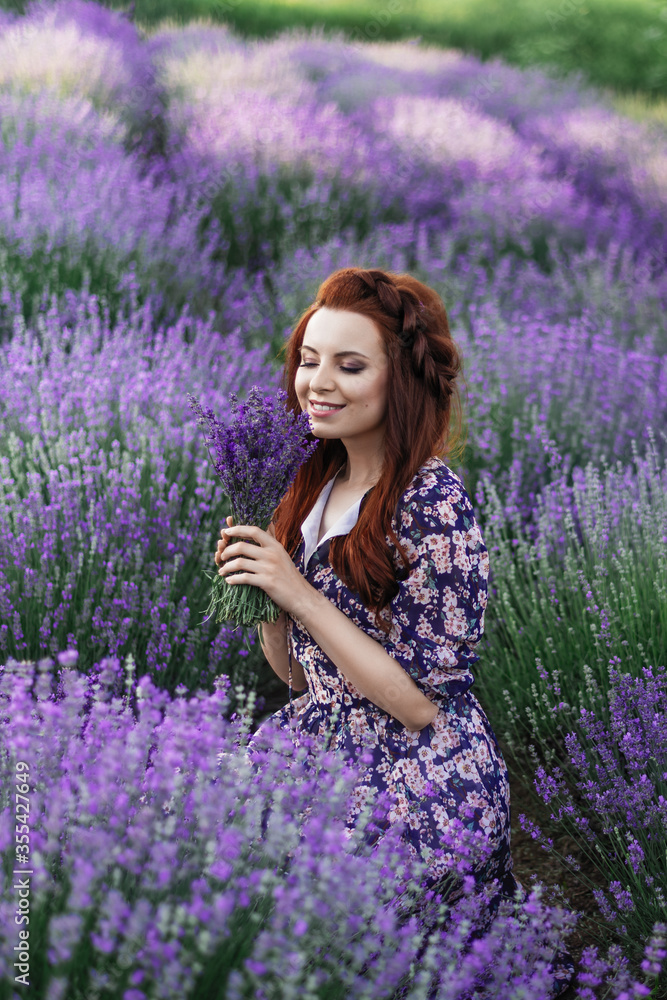 Beautiful healthy hair. Young teen girl brunette with long shiny hair over lavender field in Provence. Care and Beauty. Wellness concept. Beautiful healthy hair. Young teen girl brunette with long shiny hair over lavender field in Provence. Care and Beauty. Wellness concept.