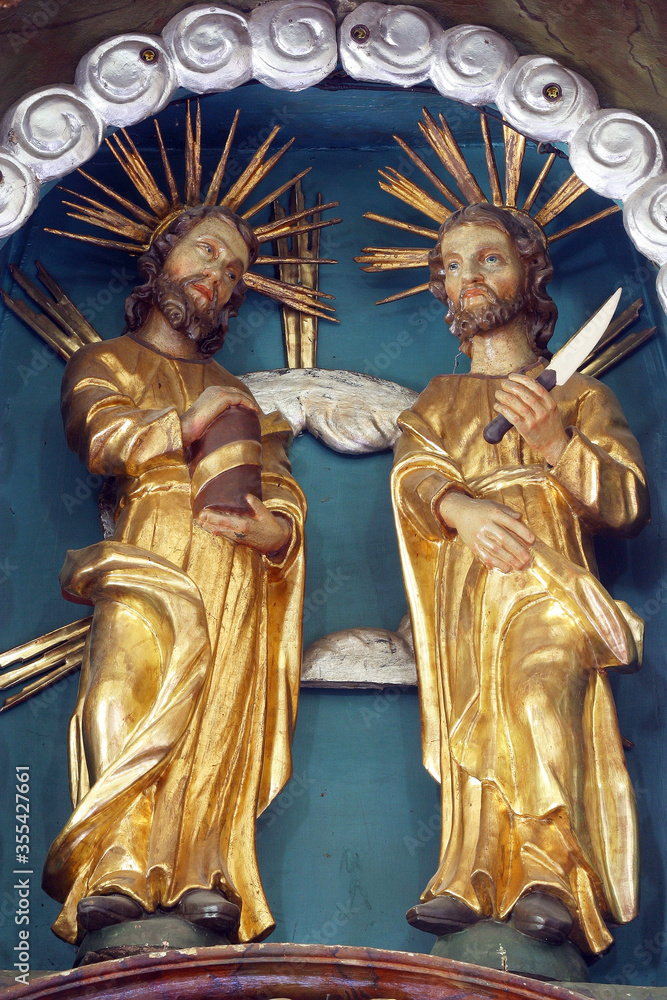 Fototapeta premium St. Cosmas and Damian, statue on the high altar in the parish church of St. Peter in Sveti Petar Mreznicki, Croatia