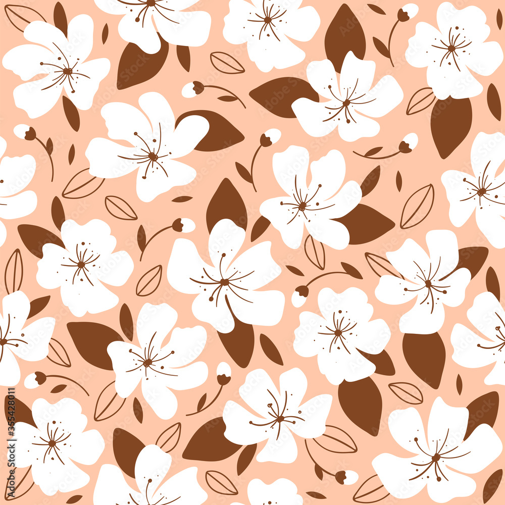 Trendy seamless pattern with beige flowers. Vector illustration for wallpaper, wrapping paper, banner, fabric, print design