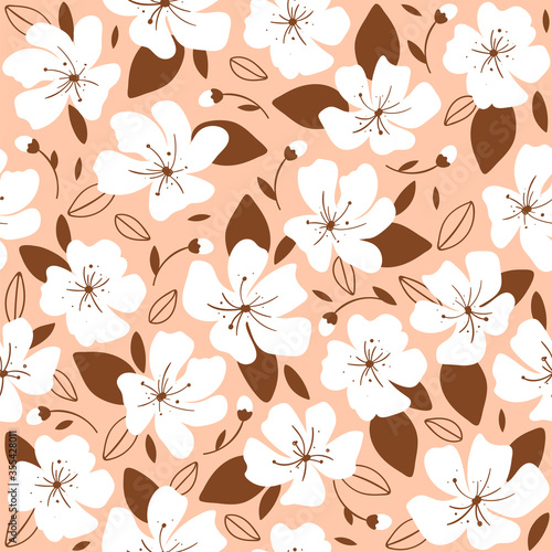 Trendy seamless pattern with beige flowers. Vector illustration for wallpaper  wrapping paper  banner  fabric  print design