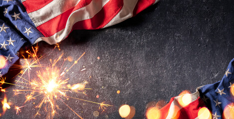Usa Celebration With American Flag And Sparkler
