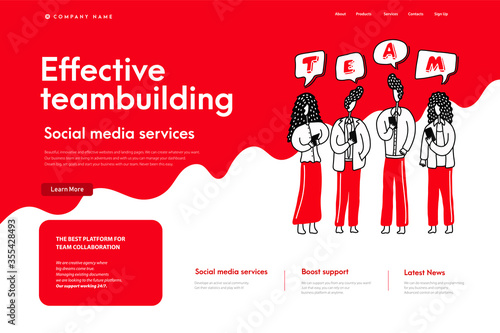 Teamwork concept illustration, landing page template design for business, teamwork, strategy in modern flat design style - vector illustration