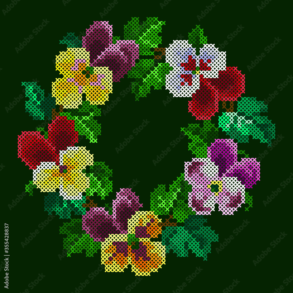 cross stitch pansies garland