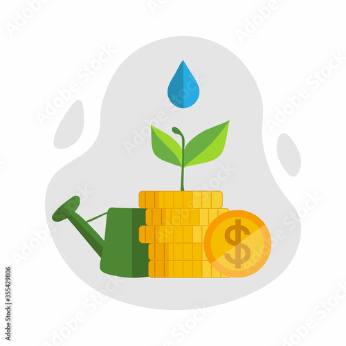 stacks of coins with plants growing up and watering can. Investors strategy, Financial growth, Money growth, investment, profit, financial management concept