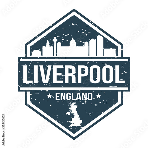 Liverpool England UK Travel Stamp Icon Skyline City Design Tourism 