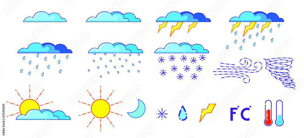 Weather icon set, isolated on white, vector illustration Weather icon set, isolated on white, vector illustration