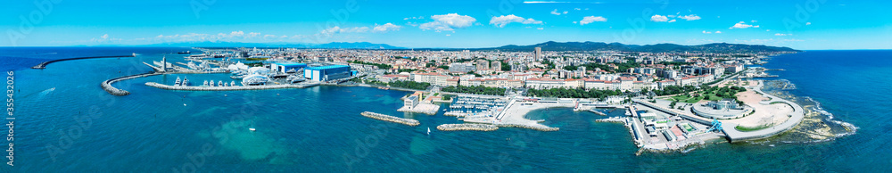 Amazing aerial view of Livorno and Mascagni Terrace, famous town of Tuscany