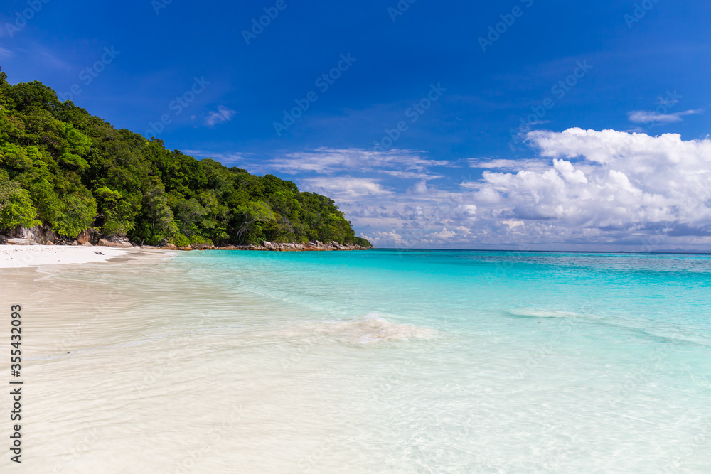 Beautiful crystal clear sea and white sand beach at Tachai island, Andaman, Thailand