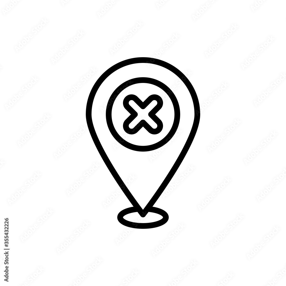 Location, pointer pin with cross mark outline icons. Vector illustration. Editable stroke. Isolated icon suitable for web, infographics, interface and apps. Location, pointer pin with cross mark outline icons. Vector illustration. Editable stroke. Isolated icon suitable for web, infographics, interface and apps.