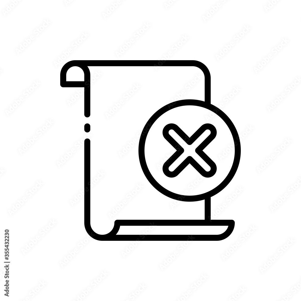Document file with cross sign, cancel, delete, reject outline icons. Vector illustration. Editable stroke. Isolated icon suitable for web, infographics, interface and apps. Document file with cross sign, cancel, delete, reject outline icons. Vector illustration. Editable stroke. Isolated icon suitable for web, infographics, interface and apps.