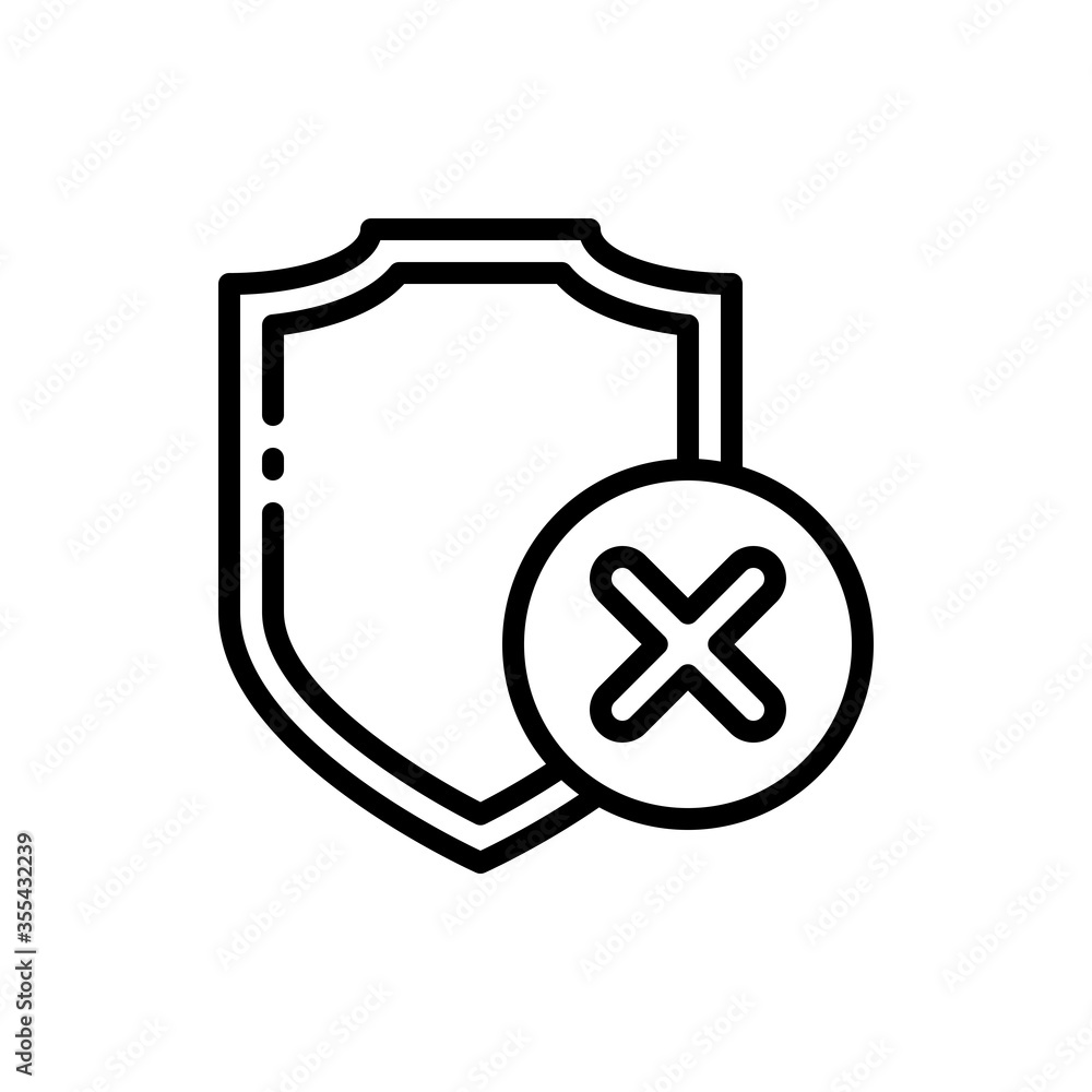 Shield with cross mark, reject outline icons. Vector illustration. Editable stroke. Isolated icon suitable for web, infographics, interface and apps. Shield with cross mark, reject outline icons. Vector illustration. Editable stroke. Isolated icon suitable for web, infographics, interface and apps.