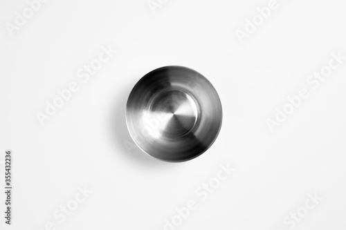 Stainless steel empty Bowl Mockup isolated on white background, Top view. High-resolution photo.
