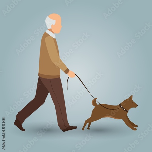 old man walking with his dog