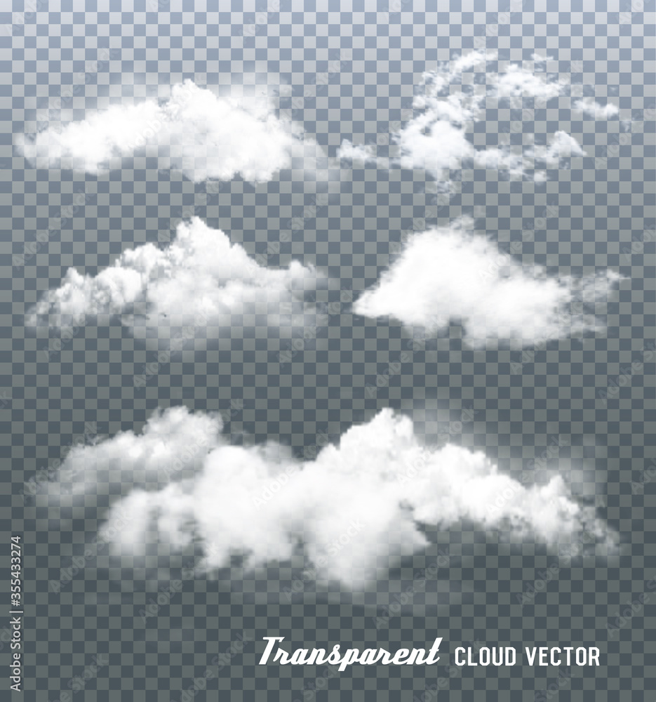 Clouds vector on transparent background. - obrazy, fototapety, plakaty 