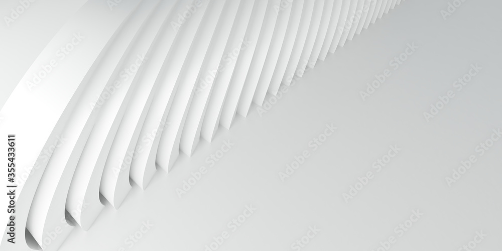 Naklejka premium Abstract Architecture Background. 3d Illustration of white lighting Circular Building. Modern Geometric Wallpaper. Futuristic Technology Design. 3D illustration.