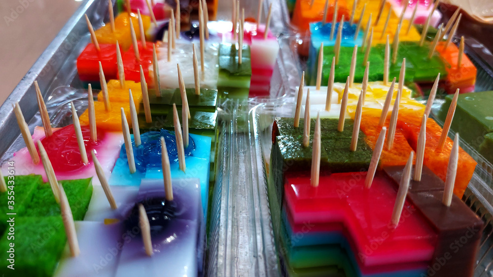 Thai jelly dessert, Colorful of Thai coconut jelly.