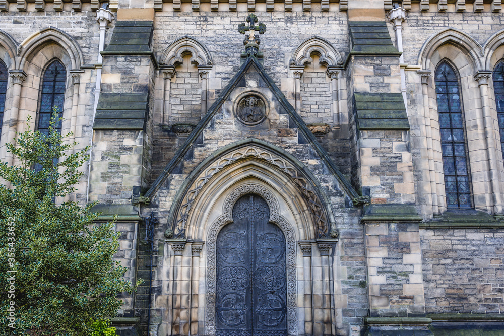 Side facade of Scottish Episcopal cathedral of St Mary in New Town of Edinburgh city, Scotland, UK