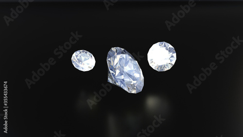 3d Diamonds on Black Background. Beautiful Sparkling Diamond with Reflection. 3D Render