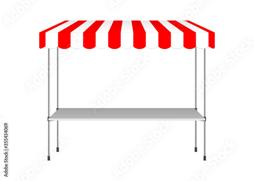 Market stall of table and tent roof, vector illustration. Portable outdoor kiosk with canopy, template for design