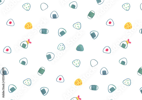 手描きおにぎり柄のパターン背景　背景透過