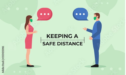 Physical distance or social distancing in communication to avoid sreading virus. Illustration concept