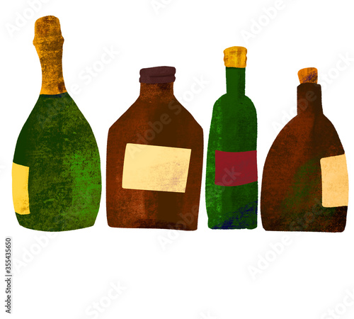 Bottles of wine on white background. Illustration