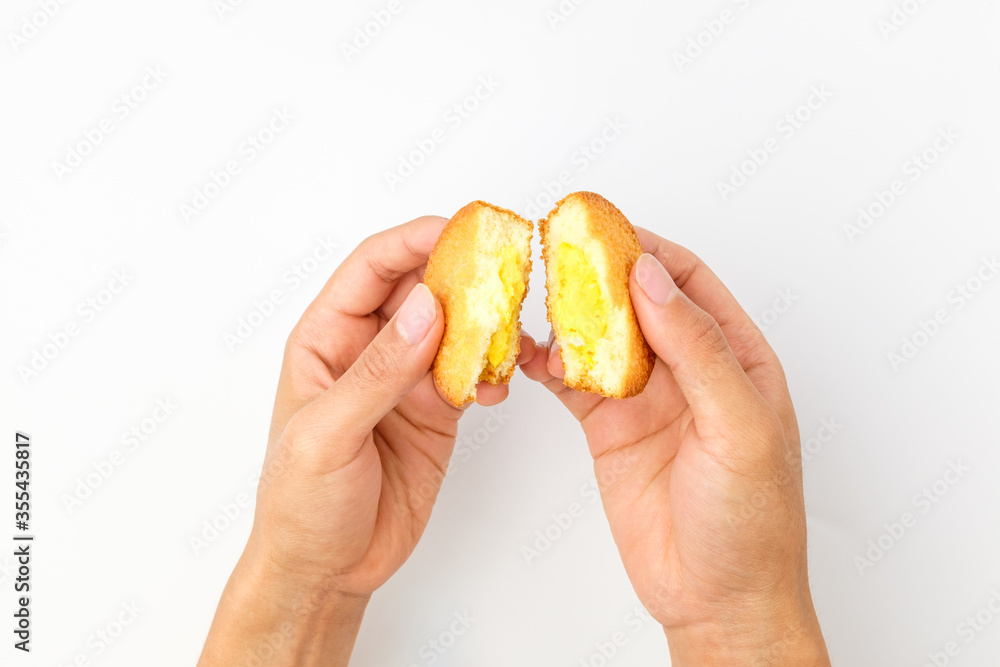 Custard bread on white background Custard bread on white background