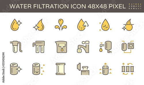Water filtration and equipment icon set design, 48x48 pixel perfect and editable stroke.