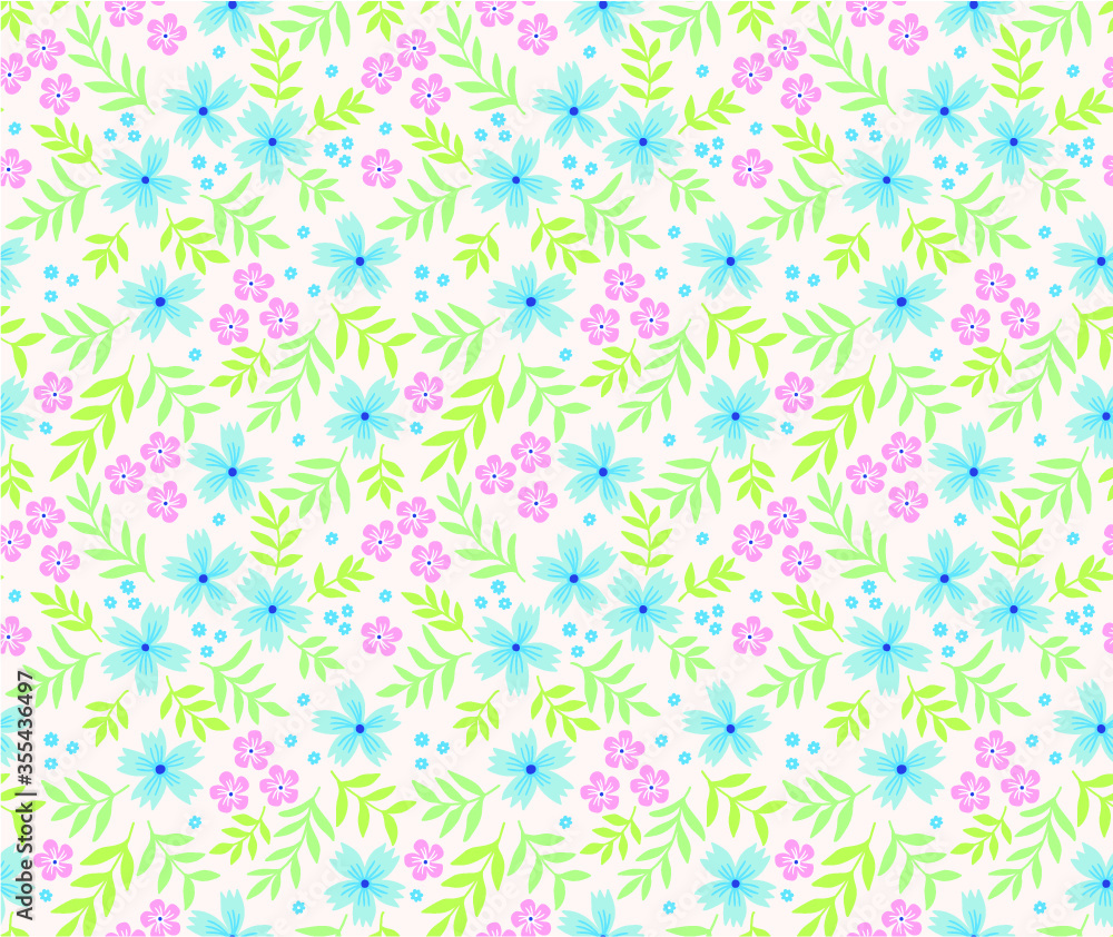 Cute floral pattern in the small flower. Ditsy print. Seamless vector texture. Elegant template for fashion prints. Printing with small pink and light blue flowers. White background. Cute floral pattern in the small flower. Ditsy print. Seamless vector texture. Elegant template for fashion prints. Printing with small pink and light blue flowers. White background.
