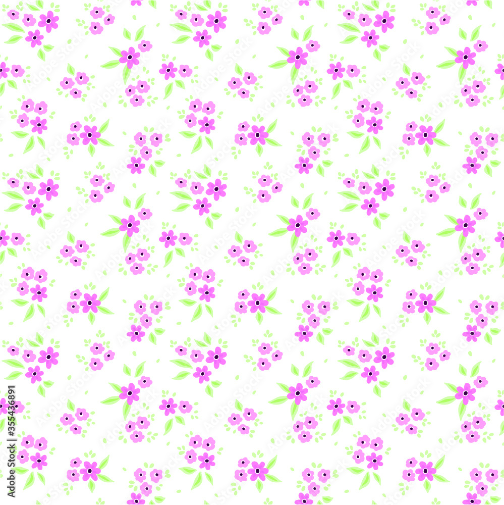 Vintage floral background. Seamless vector pattern for design and fashion prints. Flowers pattern with small lilac flowers on a white background. Ditsy style. 