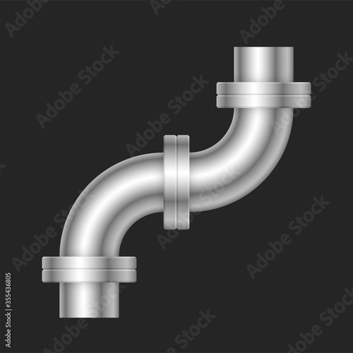 Pipe vector. Made from steel or metal connection by flange fitting fixing by screw and bolt. Part for pipeline construction to transportation oil and gas in industry, water in plumbing and irrigation.