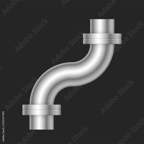 Pipe vector. Made from steel or metal connection by flange fitting fixing by screw and bolt. Part for pipeline construction to transportation oil and gas in industry, water in plumbing and irrigation.