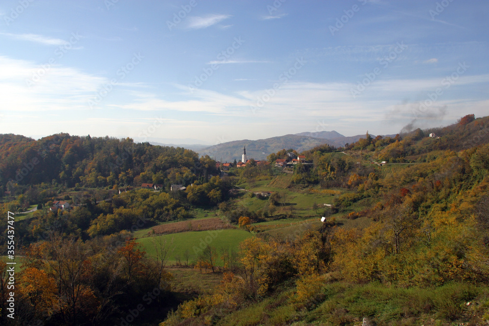 Naklejka premium Aerial view of the Klanjec small town in northwestern Croatia