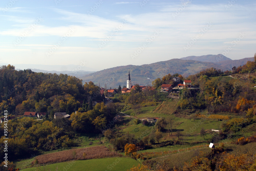 Aerial view of the Klanjec small town in northwestern Croatia