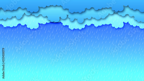 Rain Paper Cut Gradient Background With Clouds Vector