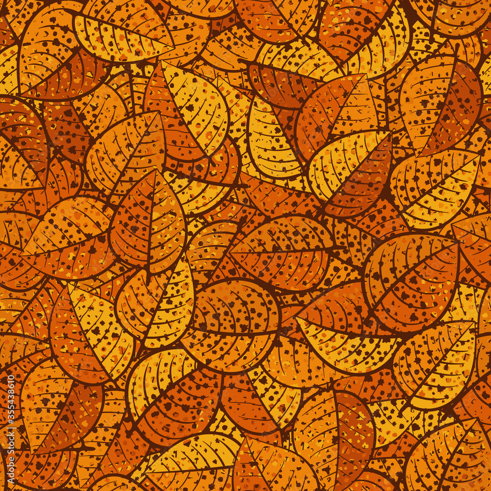 Seamless pattern composed of orange autumn leaves.