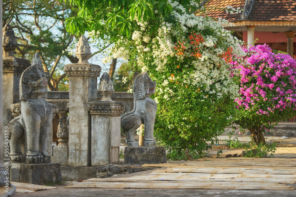 Beautiful garden at Phnom Bros Pagoda in Kampong Cham