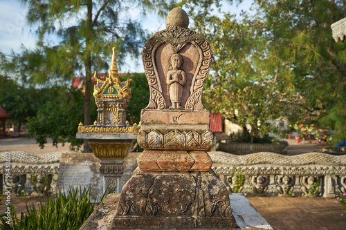 Stone buddhist shrine at Phnom Bros Pagoda in Kampong Cham Province  Cambodia
