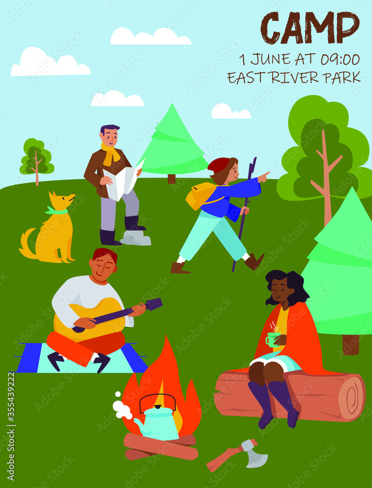 Naklejka premium Camping invitation friendly vertical poster