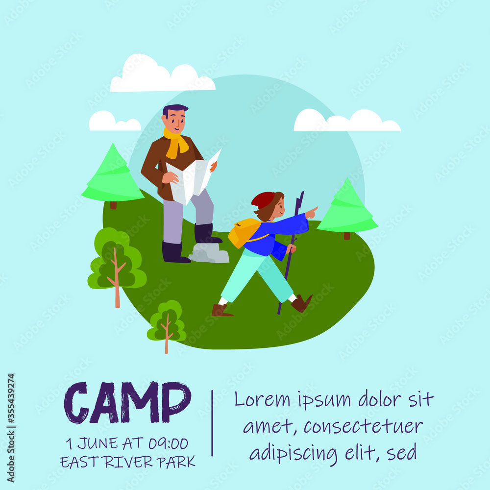 Camp flyer hiking in the fields Camp flyer hiking in the fields