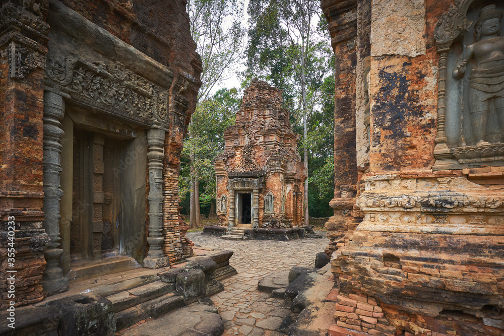 Ruins of Preah Ko khmer temple in Cambodia